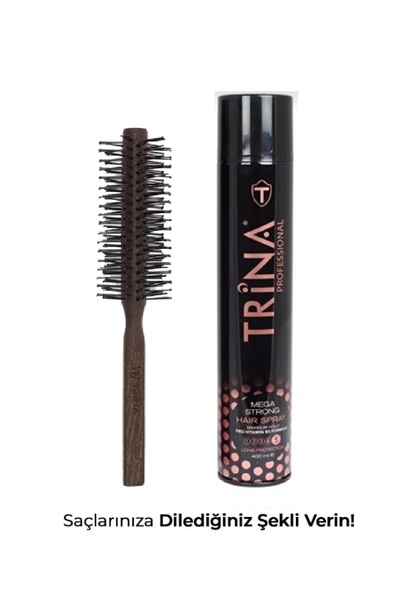 Trina TRİNA YUVARLAK SAÇ FIRÇASI 0054 + TRİNA GAZSIZ SAÇ SPREYİ 400 ML (MEGA ...