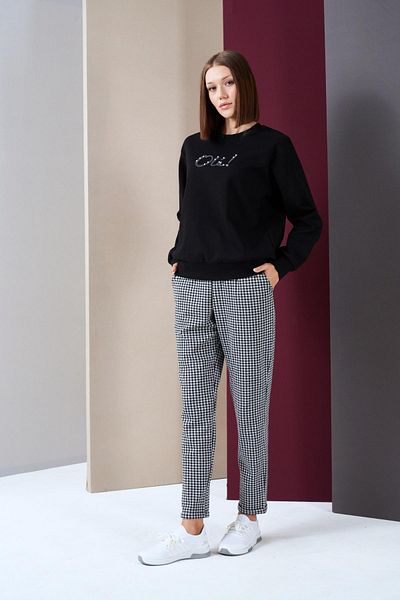 PJS Hanorac cu litere din piatră perlat pentru damă, pantaloni în carouri, set sport din două piese