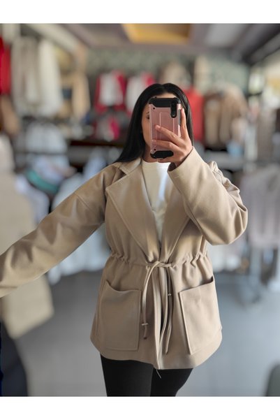 Sublime Butik سترة نسائية كاجوال مبطنة بجيب مزدوج ورباط وخصر مزدوج الصدر