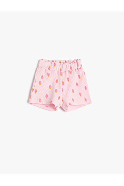 Koton Pantaloni scurți Bumbac Ananas Imprimat Texturat Talie Imprimat