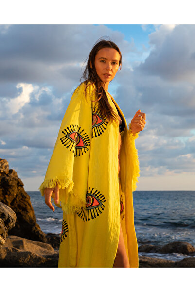 Befera Design كيمونو من الموسلين 100% قطن بنقشة العينين، رداء حمام، قفطان، ثو...