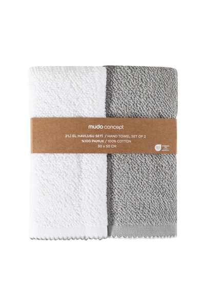 Mudo Home PRAHA 2'Lİ EL HAVLUSU SETİ BEYAZ GRİ 30X50