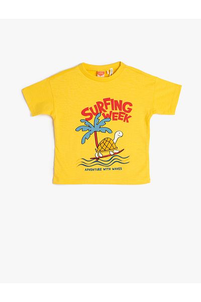 Koton T-Shirt Short Sleeve Crew Neck Turtle Printed Cotton
