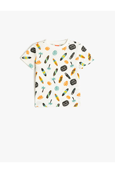 Koton Μπλουζάκι με κοντό μανίκι στρογγυλή λαιμόκοψη από βαμβακερό εμπριμέ