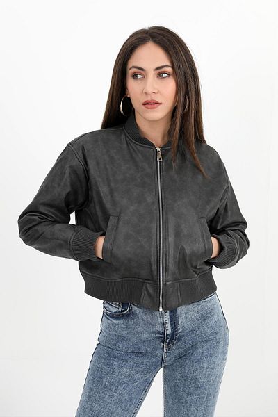 VAPUR TEKSTİL Black Antique Leather Coat - Ribbed
