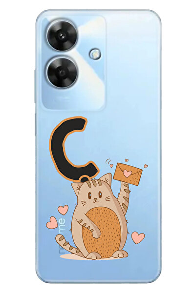 HİKİNG A41 Kılıf Hiking A41 6.52 inc Uyumlu Cover Silikon Kedili Ç Harfi