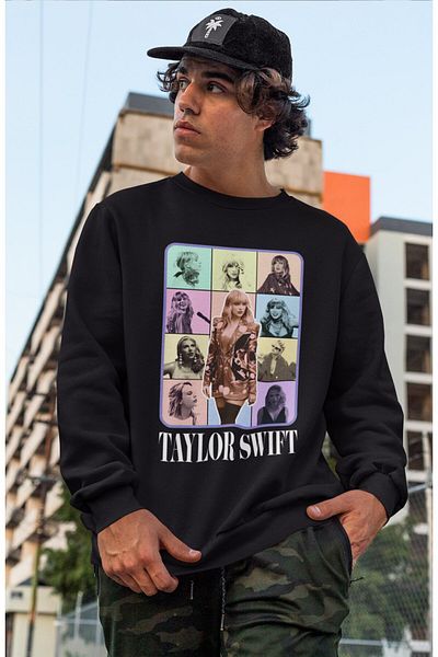 Fuddy Moda Unisex Taylor Swift Photo Printed Φούτερ χωρίς κουκούλα, Oversize Taylor Swift Printed Sweat