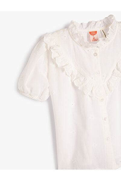 Koton Cămașă guler înalt cu volan cu mânecă scurtă din bumbac