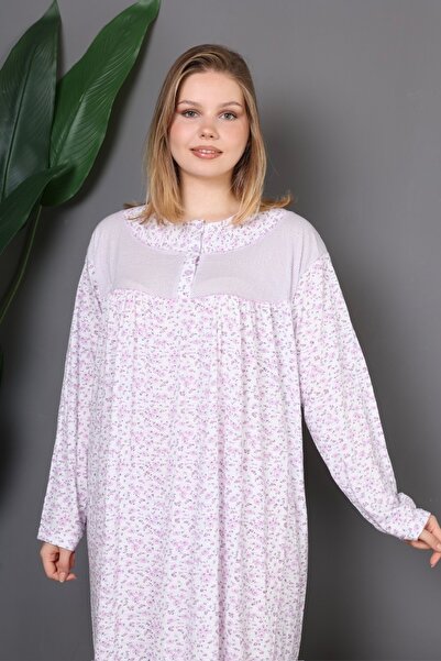 AYSUN TEKSTİL Ποιοτικό Floral Άνετο Βαμβακερό Ροζ Χρώμα Μητρικό Νυχτικό