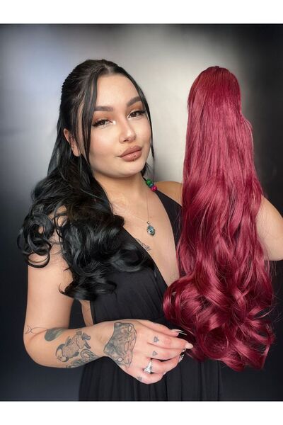 Suzan Peruk Tak ve Çık Tokalı Dalgalı At Kuyruğu -50cm modelimiz Kızıl renk