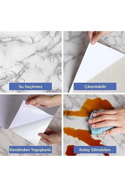 Epilons 5mt X 60 Cm Mermer Desenli Masa Tezgah Mutfak Su Geçirmez Yapışkanlı Folyo Sticker