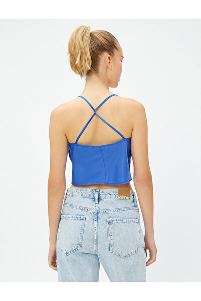 Koton Saten Büstiyer Crop Parlak Taş İşlemeli İnce Askılı