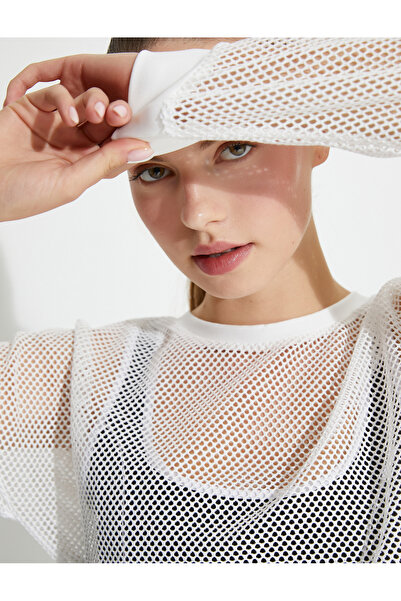 Koton Fishnet Crop T-Shirt μακρυμάνικη λαιμόκοψη