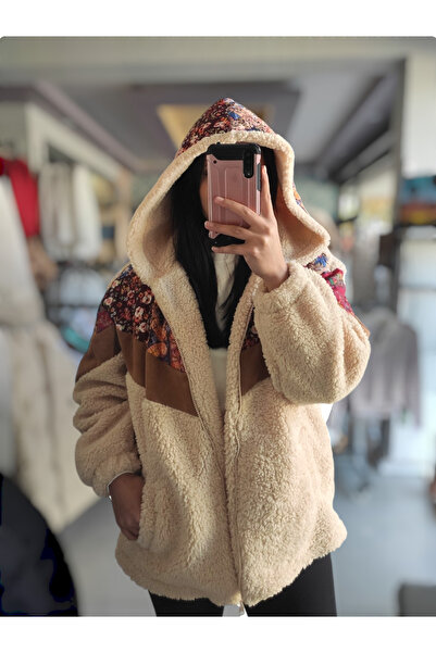 Sublime Butik Women's Oversize Retro Pattern Embroidered Lined Thick Plush Coat
