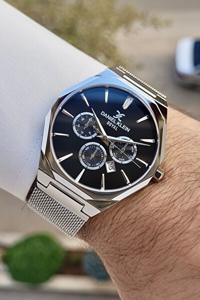 Daniel Klein Metalik Siyah Renk Hasır Kordon 2 Yıl Garantili Takvimli Erkek K...