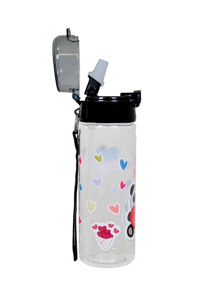 Gıpta Xoxo Black Plastic Flask with Straw 500 ml K7592