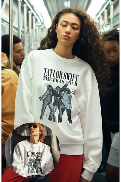 Fuddy Moda Hanorac unisex fără glugă cu imprimeu Taylor Swift Concert, hanorac supradimensionat cu imprimeu The Eras Tour