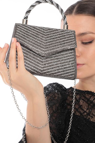 womenacs Πορτοκαλί Χρώμα Πλήρης Πέτρινη Αλυσίδα Stylish New Season Γυναικείο βραδινό φόρεμα Portfolio Wedding Clutch Bag