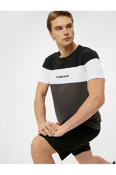 Koton Sports T-Shirt Slogan Printed Color Block Short Sleeve