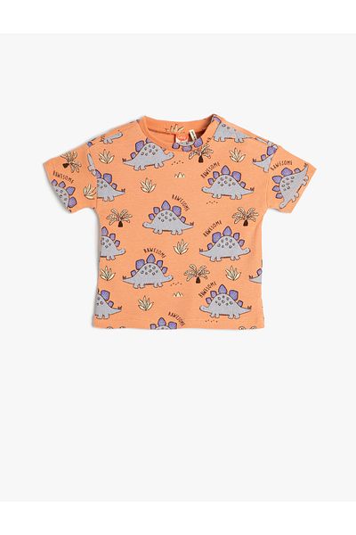 Koton T-Shirt Dinosaur Printed Short Sleeve Crew Neck Cotton