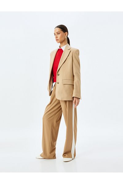 Koton Straight Wide Leg Fabric Trousers with Stripe Detail on the Sides and Pleat Detail Pockets