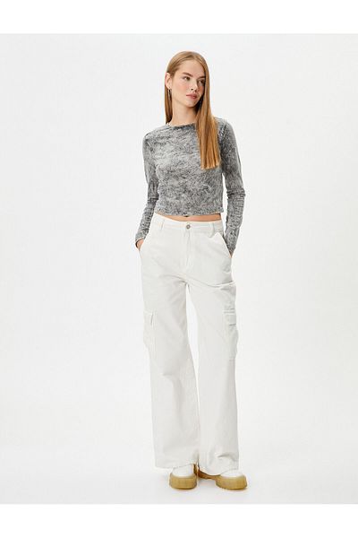 Koton Tricou cu mânecă lungă, cu efect decolorat, slim fit, bumbac cu decolteu