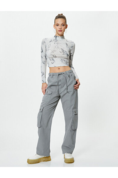 Koton Pantaloni cargo oversize din bumbac - Buzunar elastic în talie