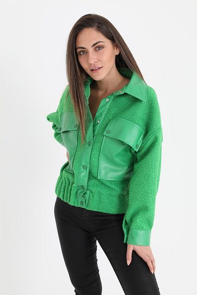 VAPUR Jachetă verde cămașă Bergamo - Talie elastică și închidere cu capse