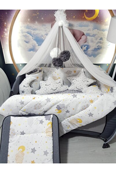 bebek_iklimi 70X120 Baby Sleeping Set - Luxury Mosquito Net and Apparatus Included - Moon Cloud Star 153-34