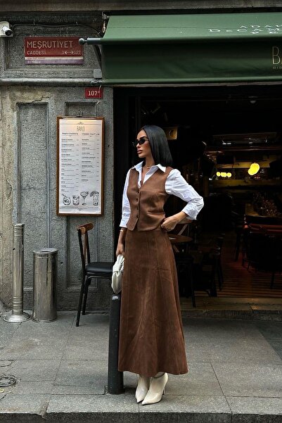 YOUR NAME Γυναικείο καφέ σουέντ γιλέκο