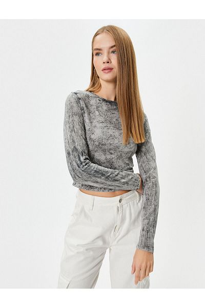Koton Tricou cu mânecă lungă, cu efect decolorat, slim fit, bumbac cu decolteu