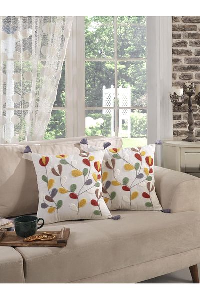 Kardelen Husă de pernă decorativă brodata cu pumn colorat