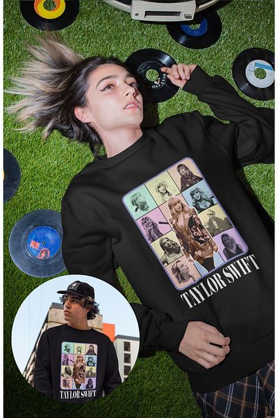 Fuddy Moda Unisex Taylor Swift Photo Printed Φούτερ χωρίς κουκούλα, Oversize Taylor Swift Printed Sweat