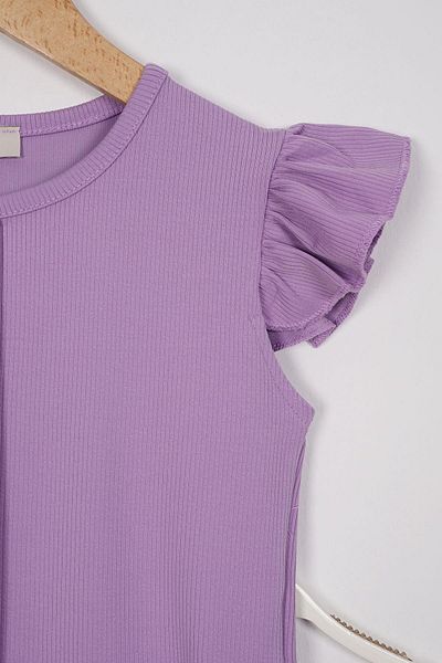 zepkids Lilac Colored Girl's Tights Set with Ruffled Sleeves and Buttoned Front Accessories