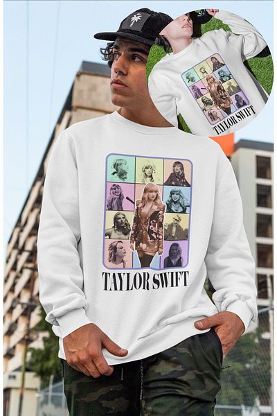 Fuddy Moda Unisex Taylor Swift Photo Printed Φούτερ χωρίς κουκούλα, Oversize Taylor Swift Printed Sweat