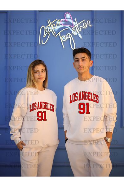 EXPECTED Λευκό Unisex Lover Couple Combination Σετ φόρμας Los Angeles Printed - 2 σετ