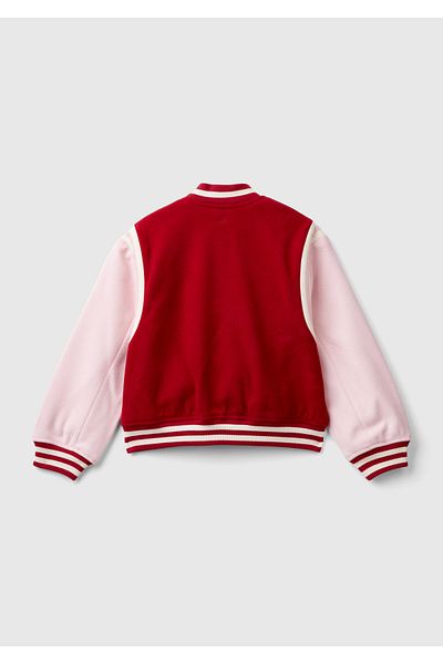 United Colors of Benetton Girl's Red Back Logo Detailed Contrast Color Heart Buttoned Bomber Jacket