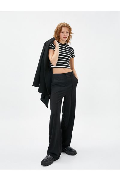 Koton Tricou Crop mânecă scurtă Decolteu Crew Ribbed