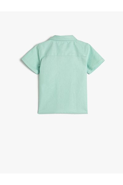 Koton Linen Blend Shirt Short Sleeve Pocket Embroidery Detailed