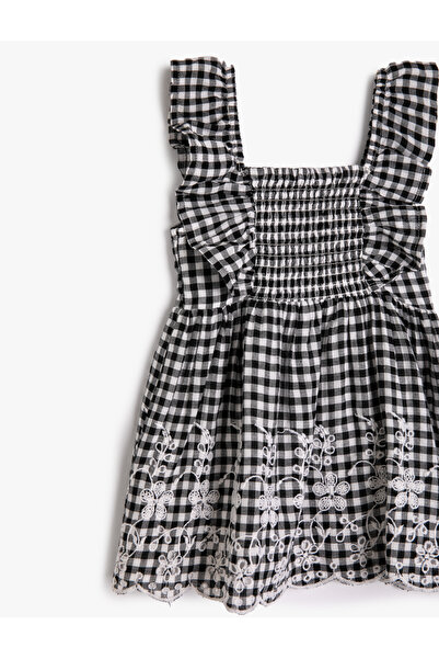 Koton Φόρεμα λουράκια με βολάν ελαστικό φλοράλ κεντημένο βαμβάκι