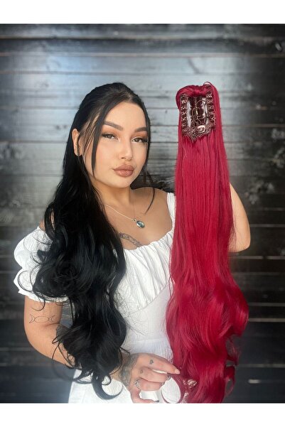 Suzan Peruk Tak ve Çık Postiş Tokalı Dalgalı At Kuyruğu - Kızıl 80cm