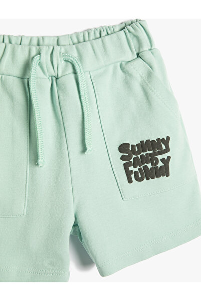 Koton Şort Cepli Beli Bağlamalı Baskı Detaylı Pamuklu