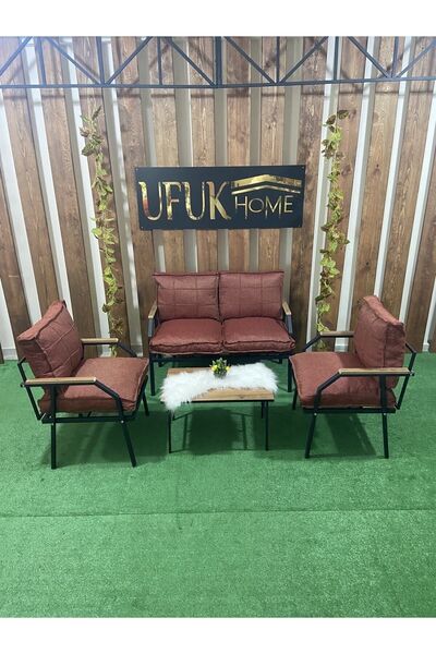 UFUK HOME Linda 211 Sehpalı Bahçe Takımı, Balkon,cafe,salon-metal Kanepe Kolt...