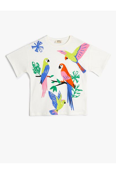 Koton Parrot T-shirt με κοντό μανίκι, βαμβακερή λαιμόκοψη