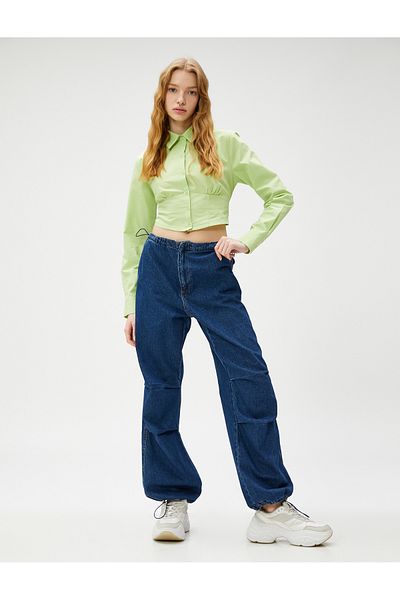 Koton Πουκάμισο Crop Poplin μακρυμάνικο κορσέ με κουμπιά βαμβακερό
