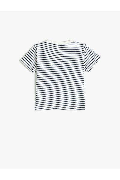 Koton T-Shirt mit Elefanten-Applikation, detailliert, kurzärmlig, Rundhalsausschnitt aus Baumwolle