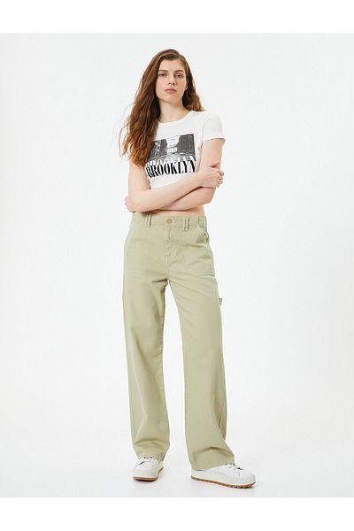 Koton Wide Leg Trousers High Waist Pocket Detail