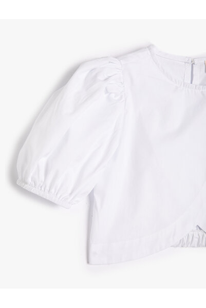 Koton Crop-Bluse, asymmetrischer Schnitt, hinten geknöpft, kurze Ballonärmel, Baumwolle