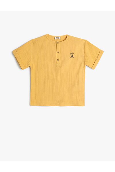 Koton Crew Neck Muslin Shirt - Button Detailed, Textured Cotton