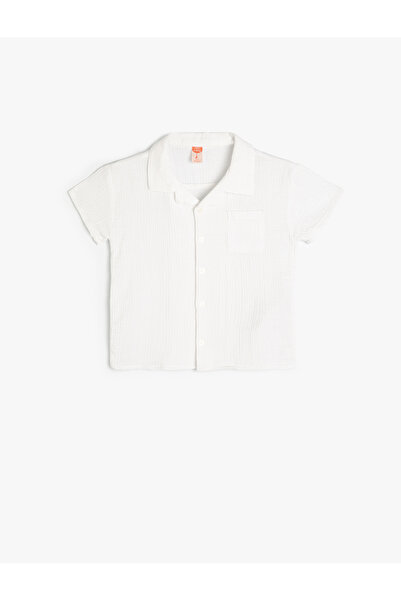 Koton Muslin Textured Classic Collar Pocket Shirt - Button Detail